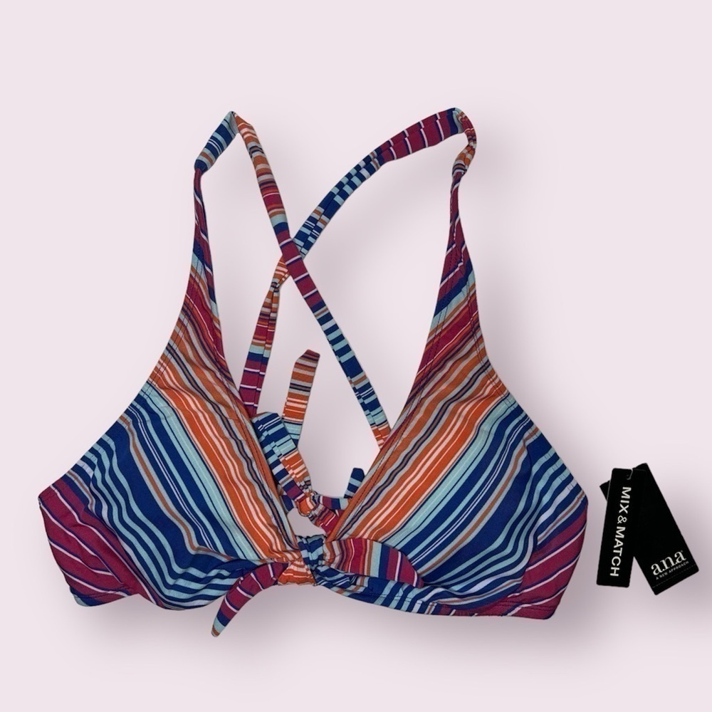 A.N.A. Multi Color Striped Cross Back Bikini Top XL